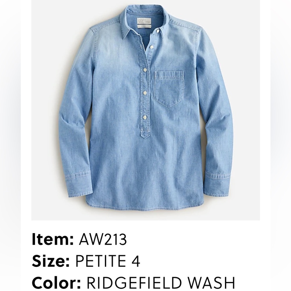 J. Crew Chambray Classic-fit Popover shirt in 4P - NEW